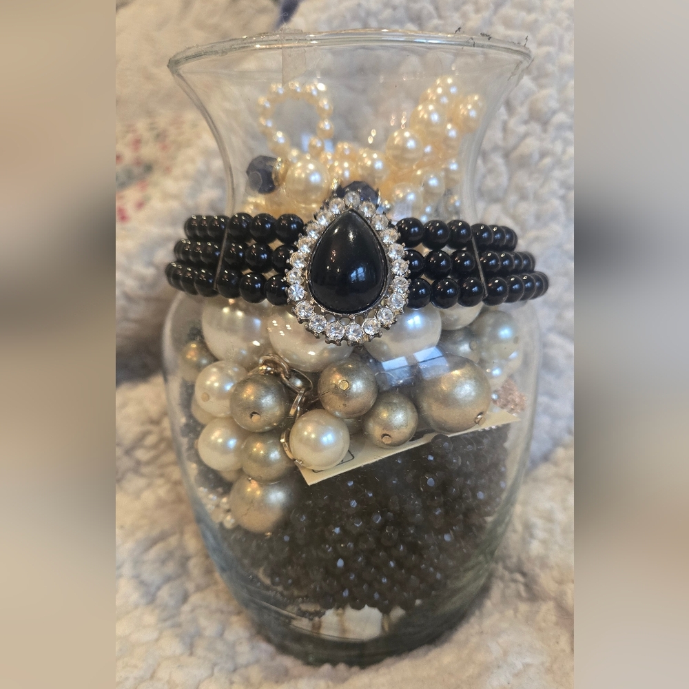 Mystery Jewelry Jar - Elegant Black and White Beaded Jewelry